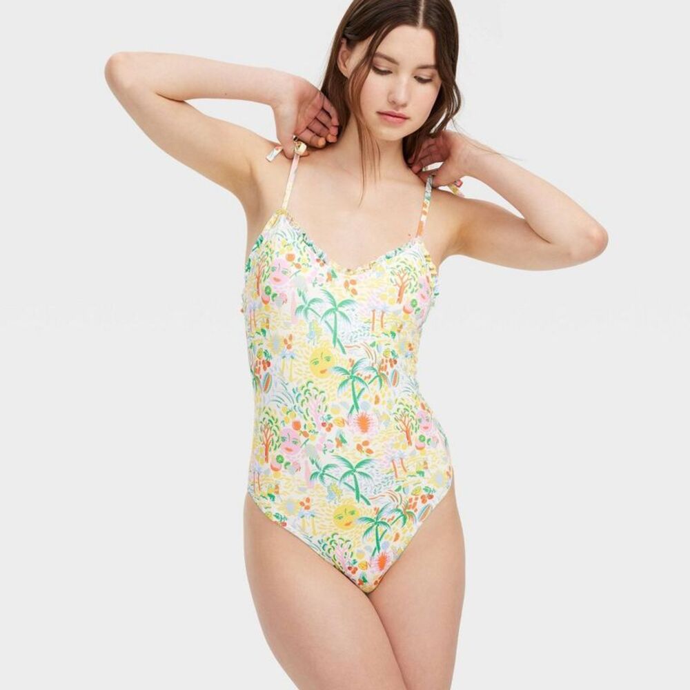 Women's Vacation Tie-Shoulder One Piece Swimsuit Yellow/Green - Roller Rabbit M